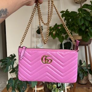 GUCCI Calfskin Matelasse Mini GG Marmont Chain Bag Candy Pink